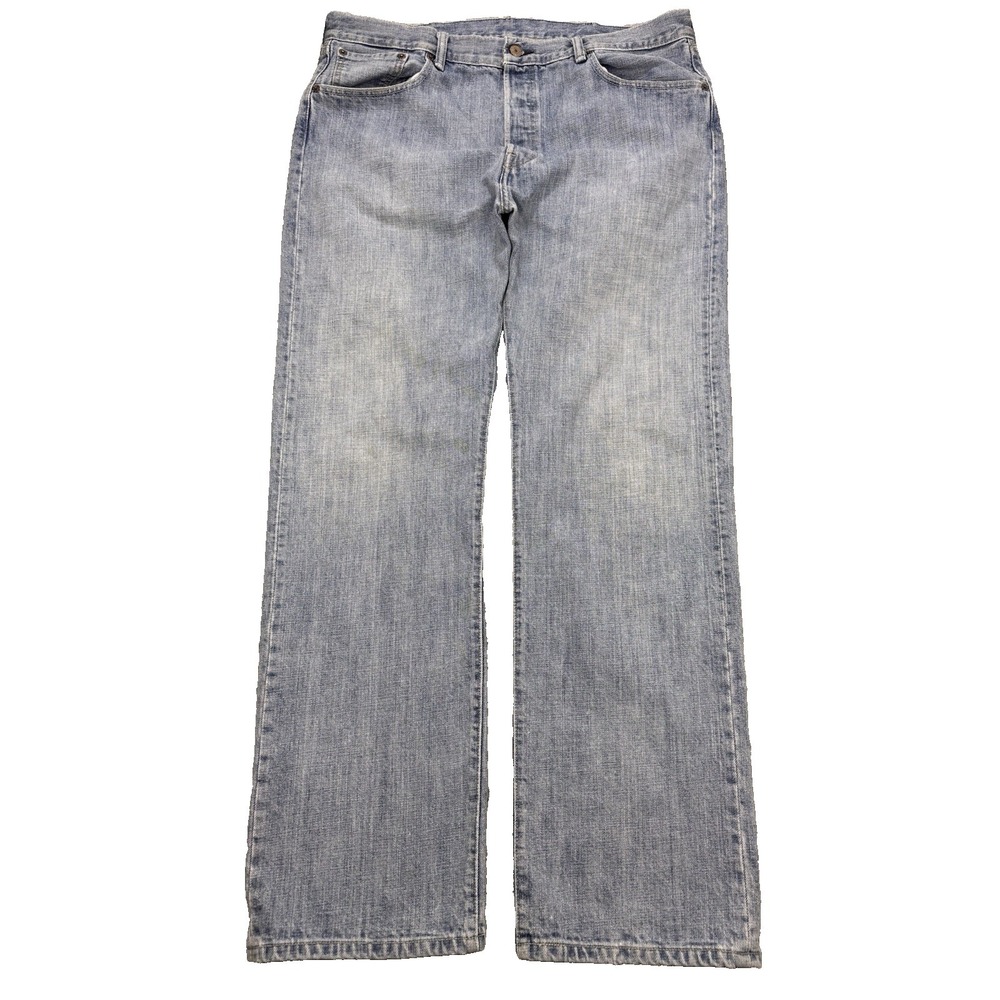 Levis 501 Jeans Mens 38x32 Blue Distressed Denim Straight Leg Button Fly